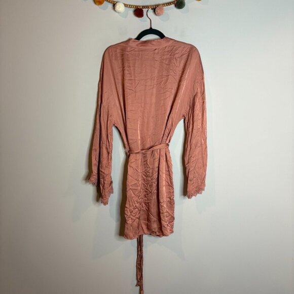 Anthropologie x BHLDN Matine Silky Long-Sleeve Lace-Trimmed Robe Mauve - Picture 6 of 6